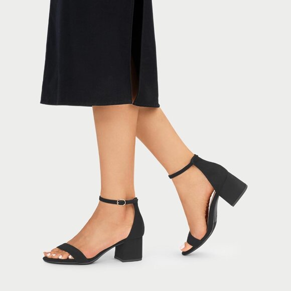 Dream Pairs Women's Black-suede Chunky Block Heel Ankle Strap Sandals Shoes - Picture 6 of 8